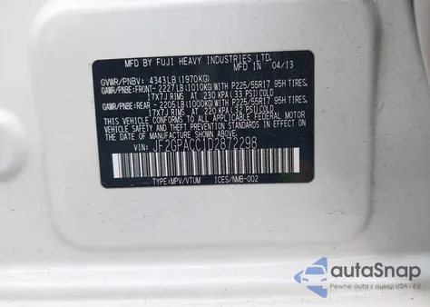 2013 Subaru Xv Crosstrek 2.0I Premium z USA, uszkodzony, nr VIN JF2GPACC1D2872298